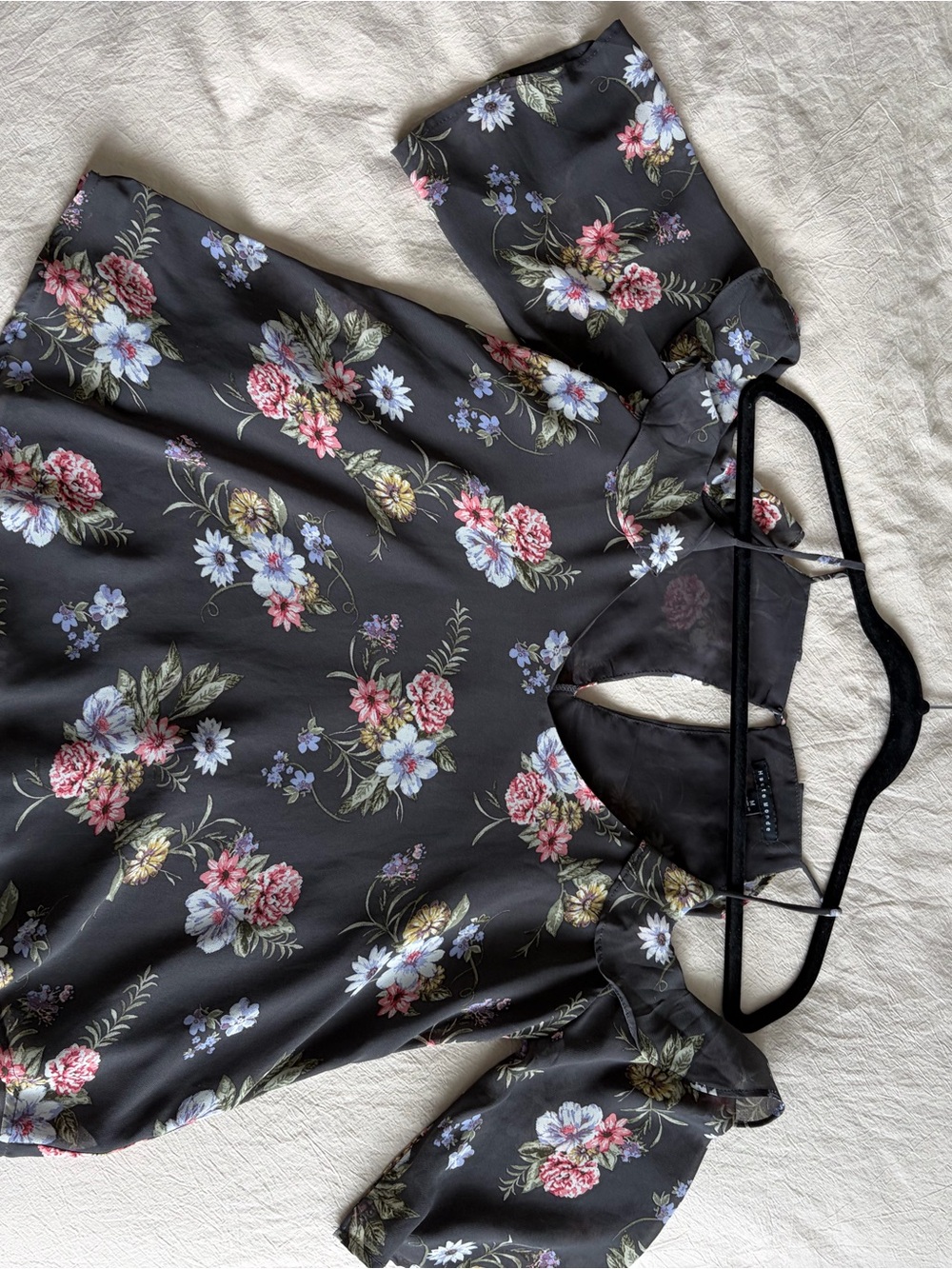 Haute Monde Dark Grey Floral Blouse